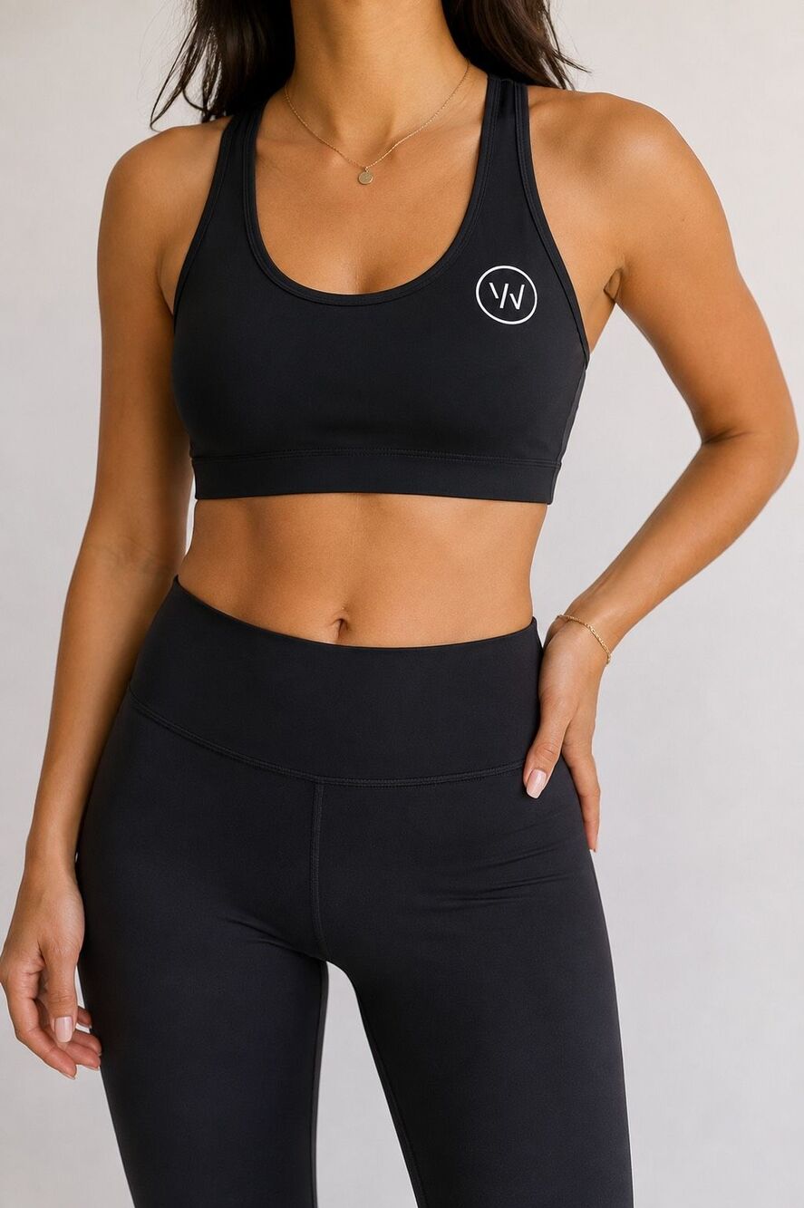 WHOOP Black Racerback Sports Bra Size L High Support Workout Running